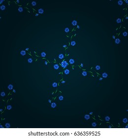 Vector illustration with many blue flowers. Trendy seamless floral pattern.