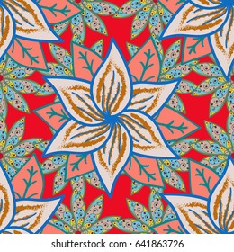 Vector illustration with many blue flowers. Trendy seamless floral pattern.