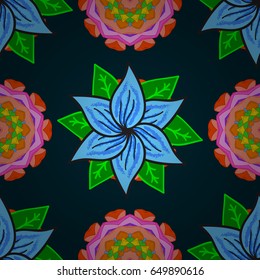Vector illustration with many blue flowers. Trendy seamless floral pattern.