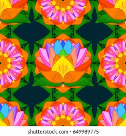Vector illustration with many blue flowers. Trendy seamless floral pattern.
