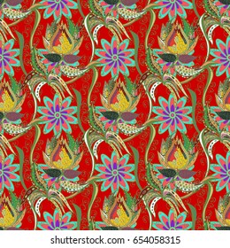 Vector illustration with many blue flowers. Trendy seamless floral pattern.