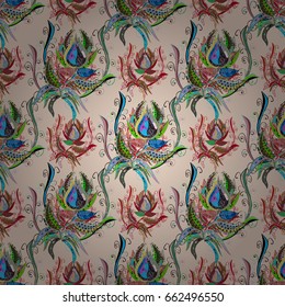 Vector illustration with many blue flowers. Trendy seamless floral pattern.