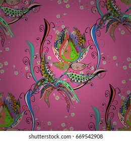 Vector illustration with many blue flowers. Trendy seamless floral pattern.
