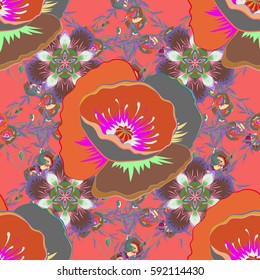 Vector illustration with many blue and green flowers. Trendy seamless floral pattern.