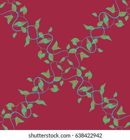 Vector illustration with many blue leaves. Trendy seamless floral pattern.