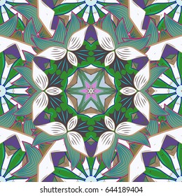 Vector illustration with many blue and pink flowers. Trendy seamless floral pattern.