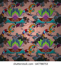 Vector illustration with many blue and pink flowers. Trendy seamless floral pattern.