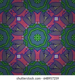 Vector illustration with many blue and pink flowers. Trendy seamless floral pattern.