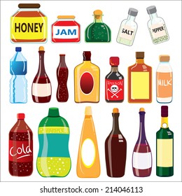 Vector illustration of many bottles isolated on white