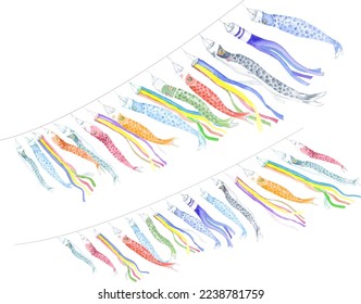 Vector illustration of many carp streamer painted by watercolors