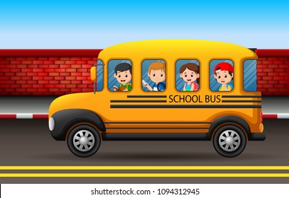 vector illustration of many children on a school bus