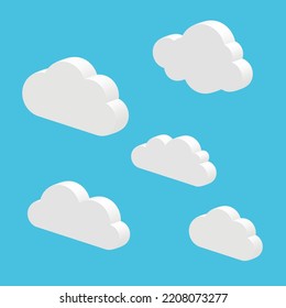 Vector illustration of many clouds isometric effect on the blue sky