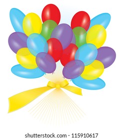 Vector illustration of many colorful balloons tied with ribbon as a bouquet