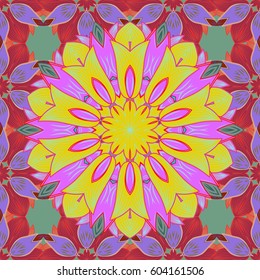 Vector illustration with many colorful flowers. Trendy seamless floral pattern.