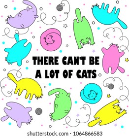 vector illustration of many cute cats, funny print on t-shirt