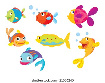 Vector - illustration of a many different tropical fish