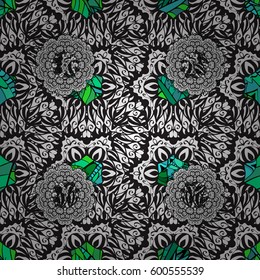 Vector illustration with many doodles. Trendy seamless floral pattern.