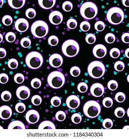 Vector illustration Many eyes seamless pattern. Happy Halloween design for kids on a dark background.