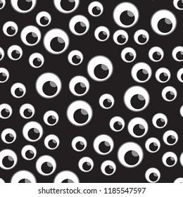 Vector illustration Many eyes seamless pattern. Happy Halloween design for kids on a dark background.