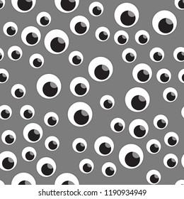 Vector illustration Many eyes seamless pattern. Happy Halloween design for kids on a gray background.