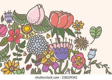 Vector illustration with many flowers.