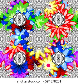 Vector illustration with many flowers. Trendy seamless floral pattern.