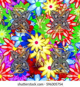 Vector illustration with many flowers. Trendy seamless floral pattern.