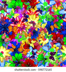 Vector illustration with many flowers. Trendy seamless floral pattern.