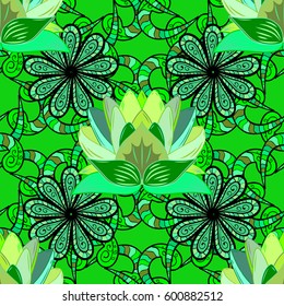 Vector illustration with many flowers. Trendy seamless floral pattern.