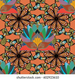 Vector illustration with many flowers. Trendy seamless floral pattern.