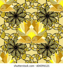 Vector illustration with many flowers. Trendy seamless floral pattern.