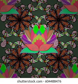 Vector illustration with many flowers. Trendy seamless floral pattern.