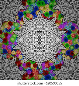 Vector illustration with many flowers. Trendy seamless floral pattern.