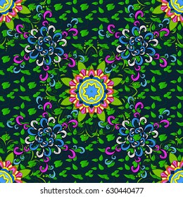 Vector illustration with many flowers. Trendy seamless floral pattern.