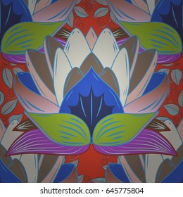 Vector illustration with many flowers. Trendy seamless floral pattern.