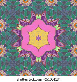 Vector illustration with many flowers. Trendy seamless floral pattern.