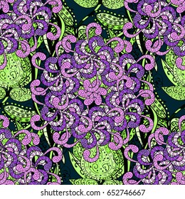 Vector illustration with many flowers. Trendy seamless floral pattern.