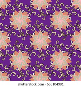 Vector illustration with many flowers. Trendy seamless floral pattern.