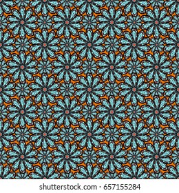 Vector illustration with many flowers. Trendy seamless floral pattern.