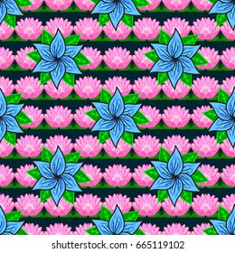 Vector illustration with many flowers. Trendy seamless floral pattern.
