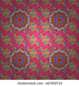 Vector illustration with many flowers. Trendy seamless floral pattern.