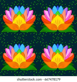Vector illustration with many flowers. Trendy seamless floral pattern.