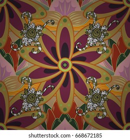 Vector illustration with many flowers. Trendy seamless floral pattern.