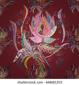 Vector illustration with many flowers. Trendy seamless floral pattern.