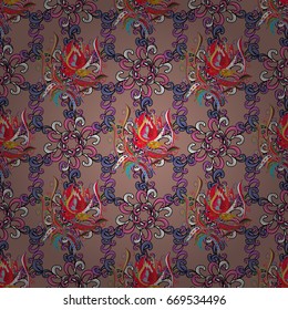 Vector illustration with many flowers. Trendy seamless floral pattern.