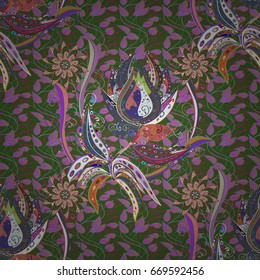 Vector illustration with many flowers. Trendy seamless floral pattern.