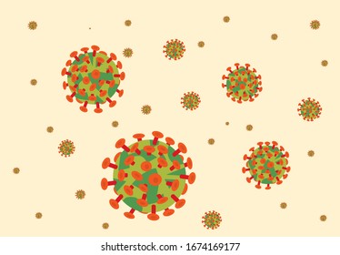 Vector illustration of many flying viruses close-up. global pandemic