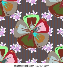 Vector illustration with many green and brown flowers. Trendy seamless floral pattern.