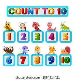 vector illustration of Many insect and numbers one to ten