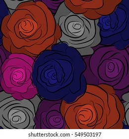 Vector illustration with many multicolor flowers. Trendy multicolored seamless floral pattern.